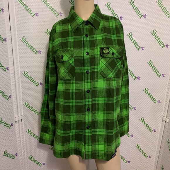 Middle Of Beyond Flannel Shirt Ghostbusters Slimer MOB Plaid He Slimed Me Mens M - Picture 1 of 10